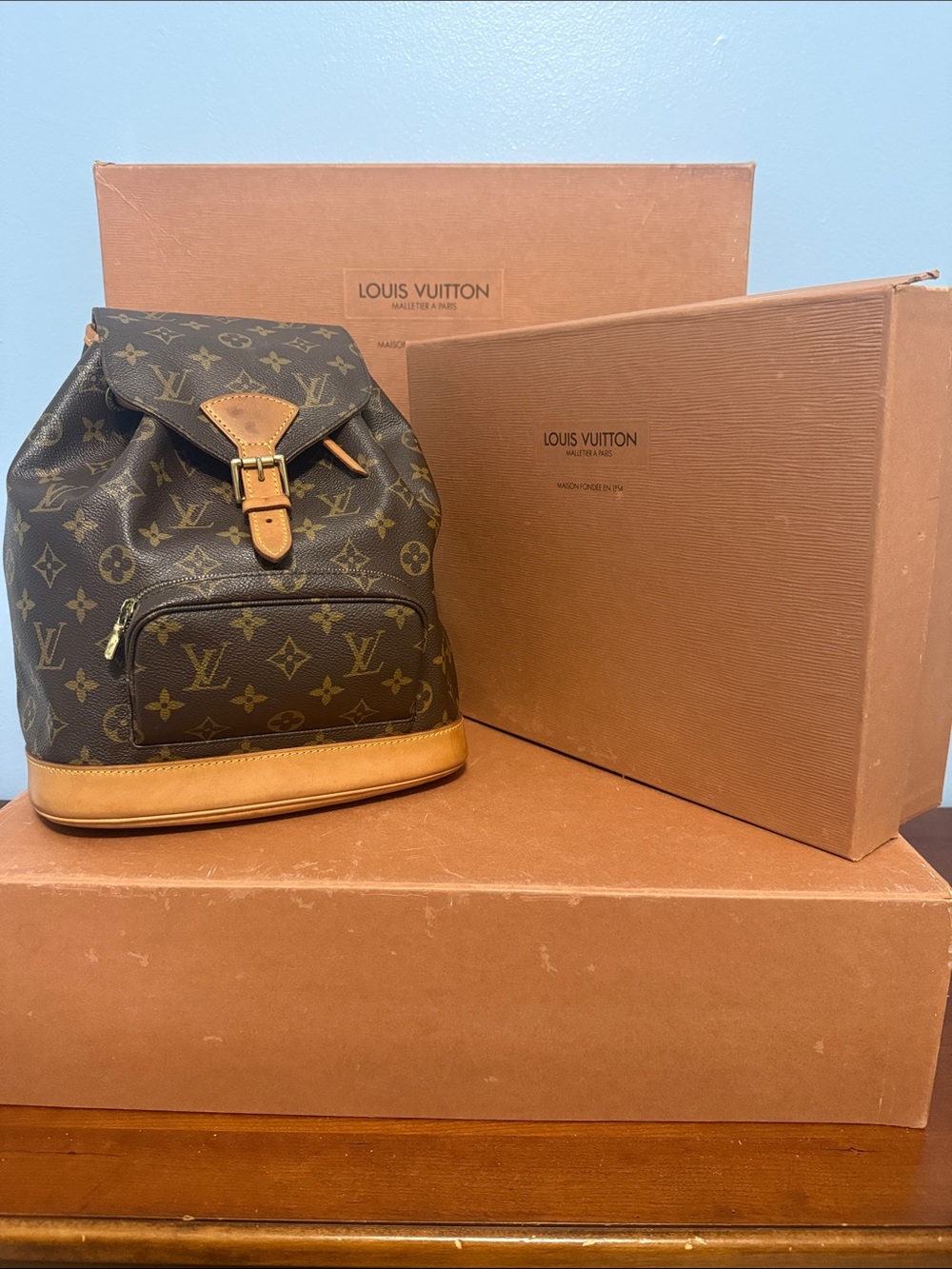 Louis Vuitton Vintage Montsouris MM Backpack FULL SET Hard Box and Dust Bag
